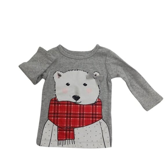 Carters Winter Bear Long Sleeve Graphic T-Shirt With Bow Casual Size 3 Months - Picture 1 of 6